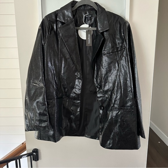 BOOHOO Vinyl Mock Croc Oversized Pocket Blazer - Picture 4 of 7